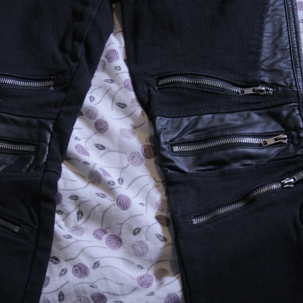 Black Royal Bones Skinny Jeans w/ Zippers &Leather